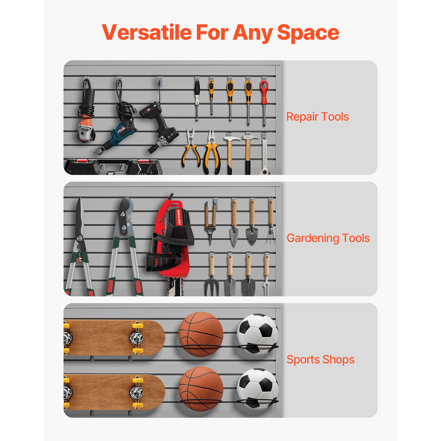 2 x 4 ft Slat Wall Paneling PVC Grey Garage Slatwall with Modular Design