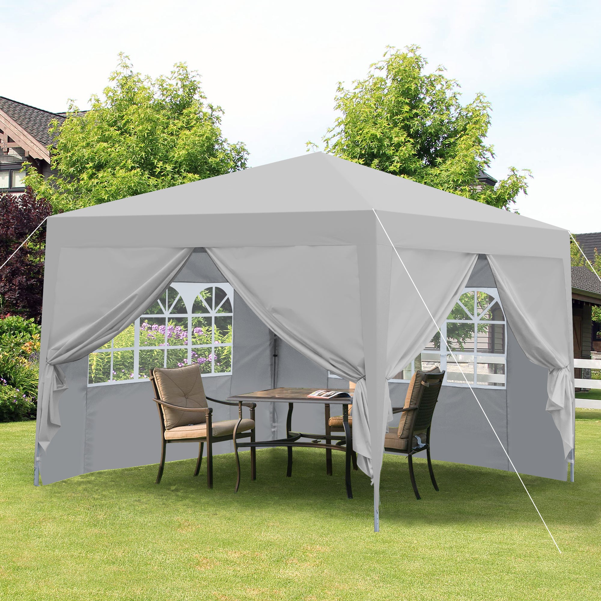 10x10 Ft Pop-Up Gazebo Canopy Tent, 4 Sidewalls with Windows & Zippers, 4 Sand Bags, Gray