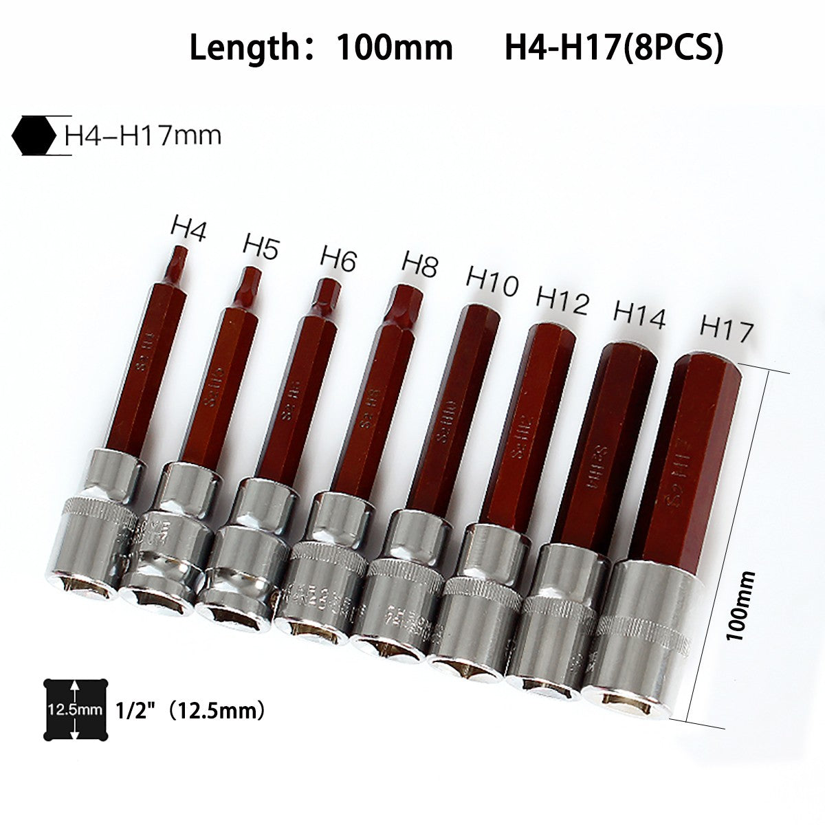 4mm-17mm Hex Socket Wrench Metric Allen Socket Hex Bit 1/2" Drive Size Optional