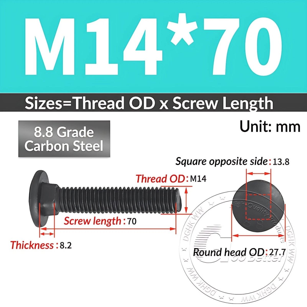 Black 8.8 Grade Steel Carriage Bolts | Cup Square Dome Head | M6–M24 - HomeDIYer