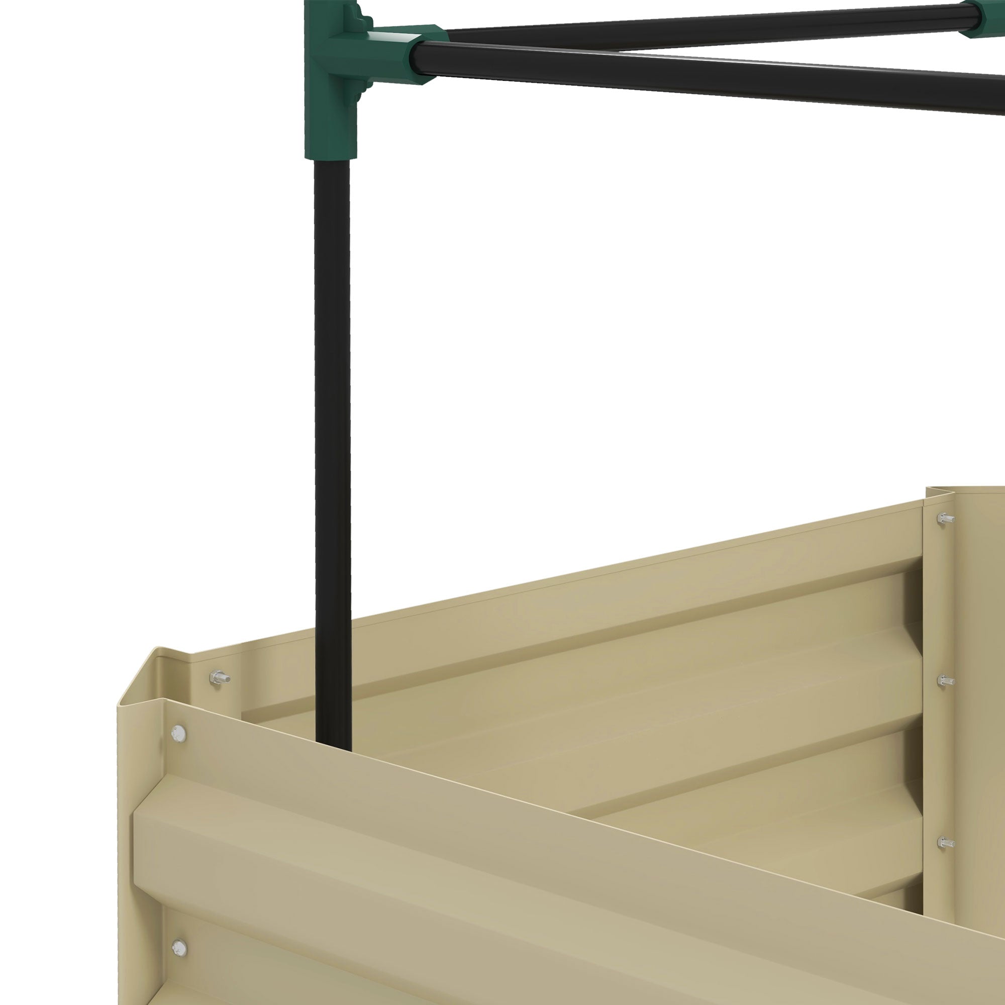 Outsunny Galvanized Raised Garden Bed, 24" x 24" x 11.75" Outdoor Planter Box with Trellis Tomato Cage and Open Bottom for Climbing Vines, Vegetables, Flowers in Backyard, Garden, Patio, Cream