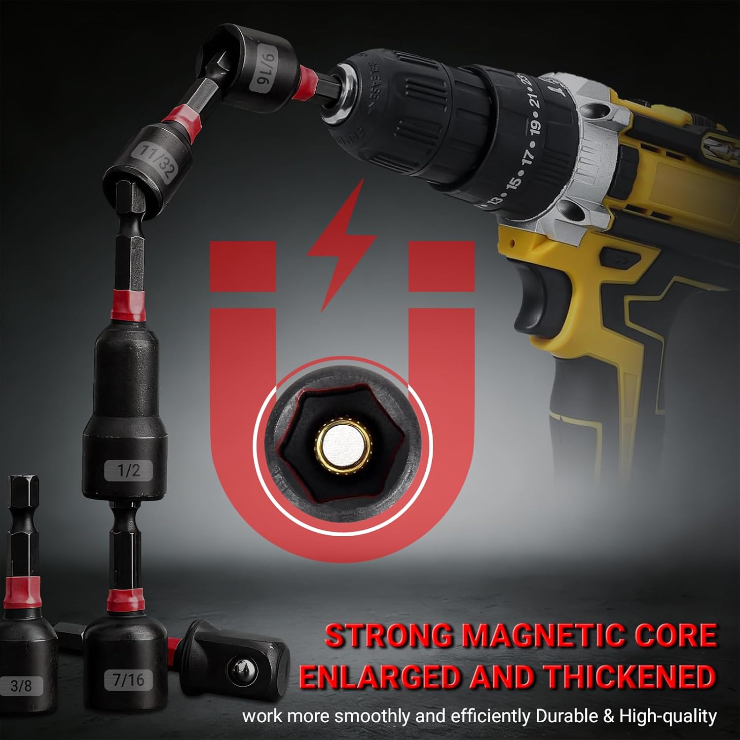 Magnetic Impact Nut Driver Set, 57PCS Nut Driver Set for Impact Drill, Impact Driver Socket Set with SAE & Metric Deep Nut Drivers, Socket Adapters, Wing Nut Driver, Quick Release Extension-HomeDIYer