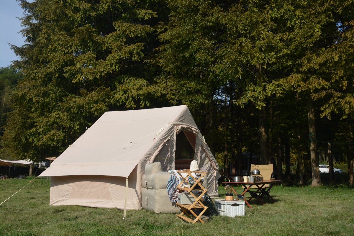 Inflatable Camping Tent Easy Setup 4 Season Glamping Tent with High Performance Inflatable Structure 4 - 6 Persons Waterproof Windproof Outdoor Self - Supporting Blow up Tent Air Tent Portable House Beige - HomeDIYer