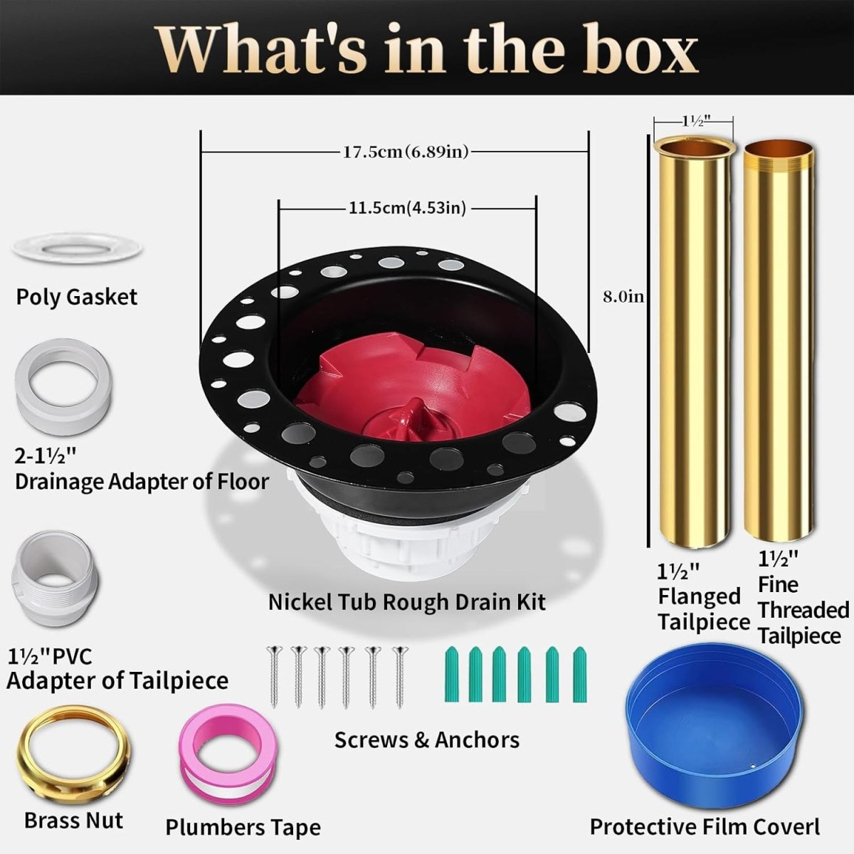 PVC Freestanding Tub Drain Rough - in Kit, Bathtub Drain Kit for Island Bathtubs, PVC Plastic Adapter and Brass Tail Pipes, Compatible with Free Standing Tub Drain, Floor Mounted Bathtubs - HomeDIYer