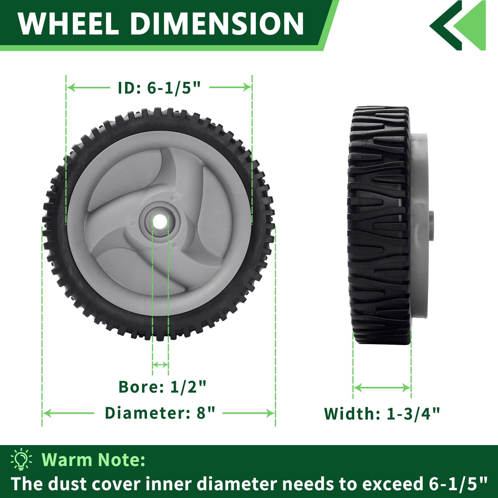 2 Pack 8” Metal Front Drive Wheels for Craftsman Husqvarna Mower – Replace