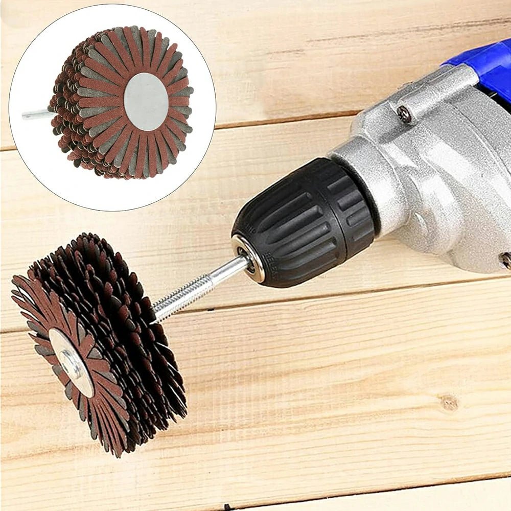 80*6mm shaft Mounted Sandpaper Wire Polishing Wheel Radial Abrasive Brush for Wood Irregular Surface Finish - HomeDIYer
