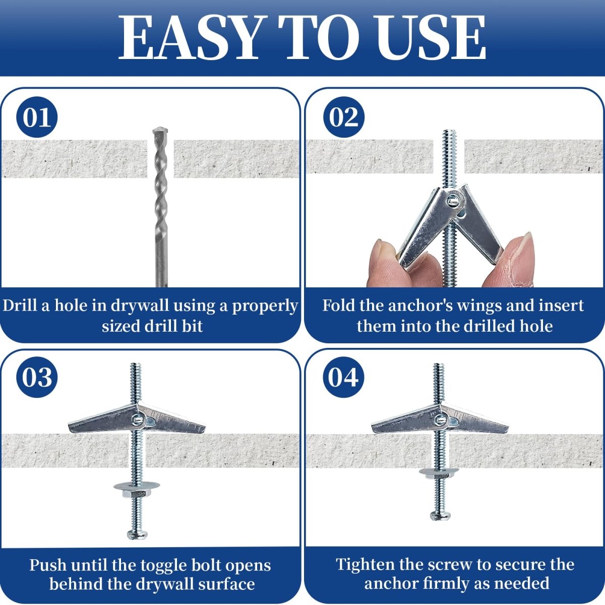 Heavy Duty Toggle Bolts and Wing Nut Kit 50 Sets - 1/8'', 3/16'', 1/4'' Drywall Anchors & Screws Assortment with Nuts & Washers for Wall Mounting & Hanging - HomeDIYer