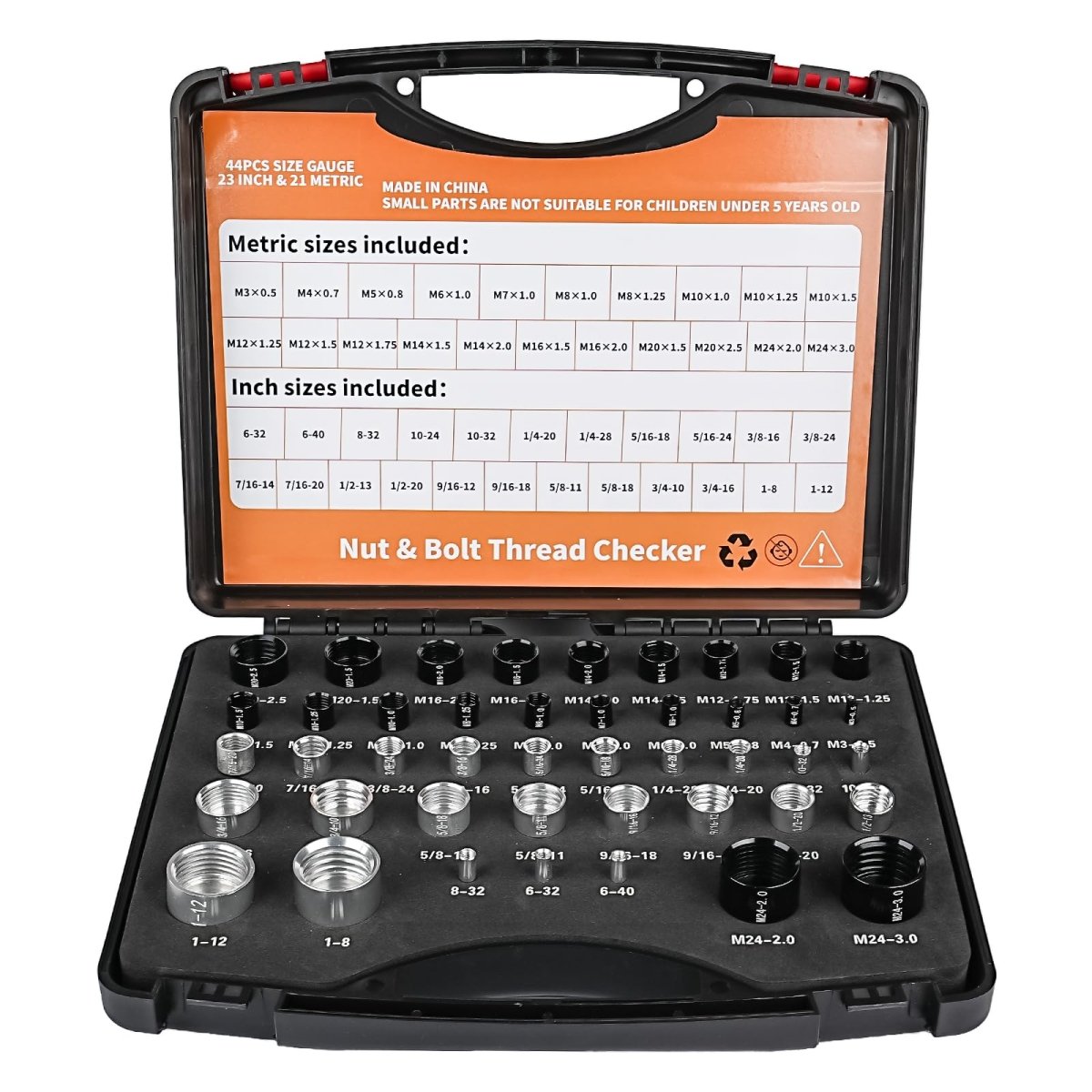 Nut and Bolt Thread Checker Standard and Metric, 44 Male/Female Bolt Size Finder Thread Gauge (23 Standard & 21 Metric), for Bolt and Nut Size Chart in Narrow Areas (Silver & Black) - HomeDIYer