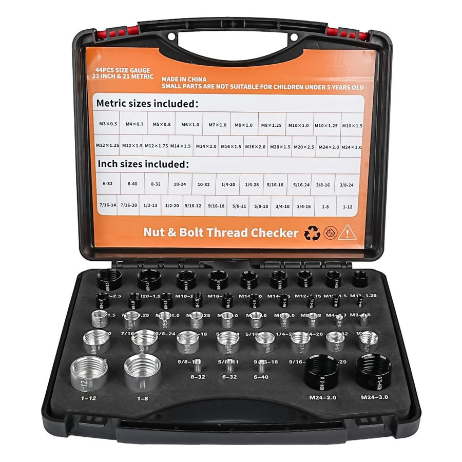 Bolt Size Finder Kit: 44-Piece SAE/Metric Thread Checker Gauge | HomeDIYer