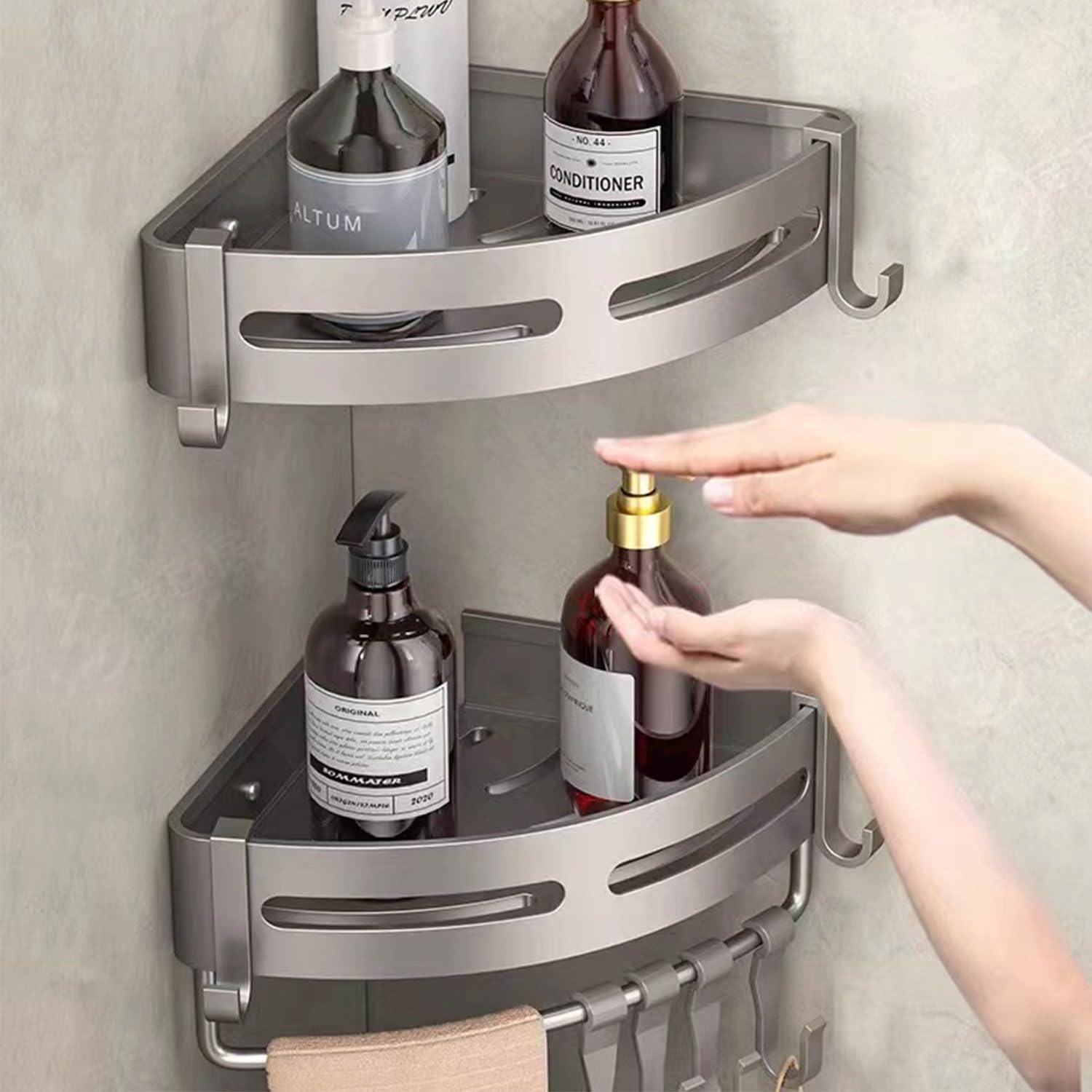 Shower Triangles Storage Shelf High Guardrail Space Aluminum Simple Bathroom Corner Shelf For Home Shampoo Conditioner Cosmetics - HomeDIYer