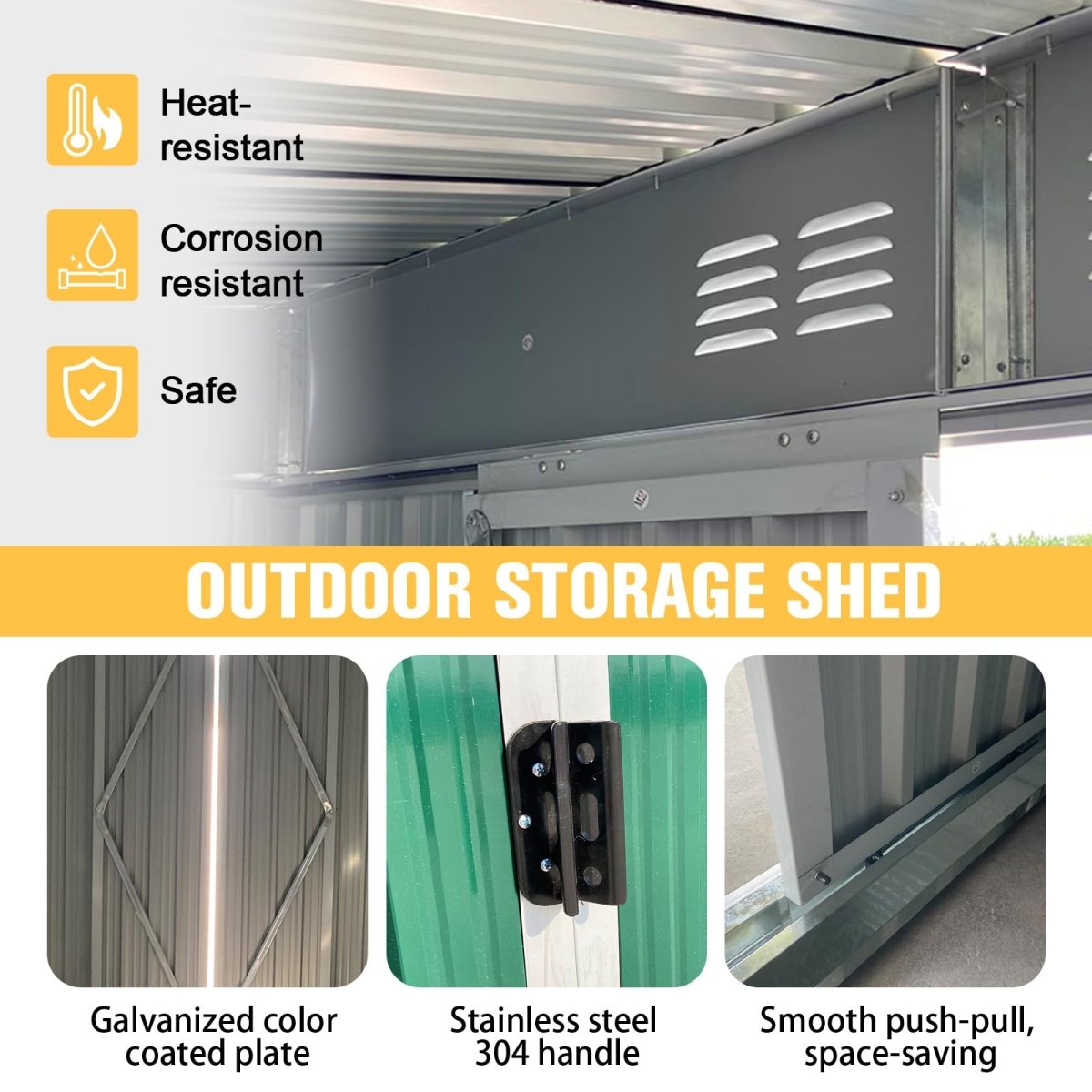 6x4FT Outdoor Storage Shed | Green & White Aluminum Tool Shed - HomeDIYer