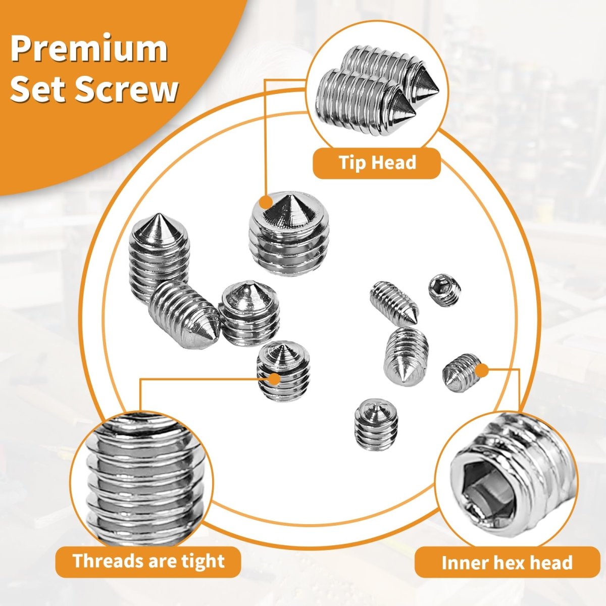 Set Screw Assortment Kit (250 Pcs) - Metric Sizes M3, M4, M5, M6, M8 - 304 Stainless Steel Tapered Point Hex Head Screws - Ideal for Door Knobs, Home Repair, Furniture, and More! - HomeDIYer