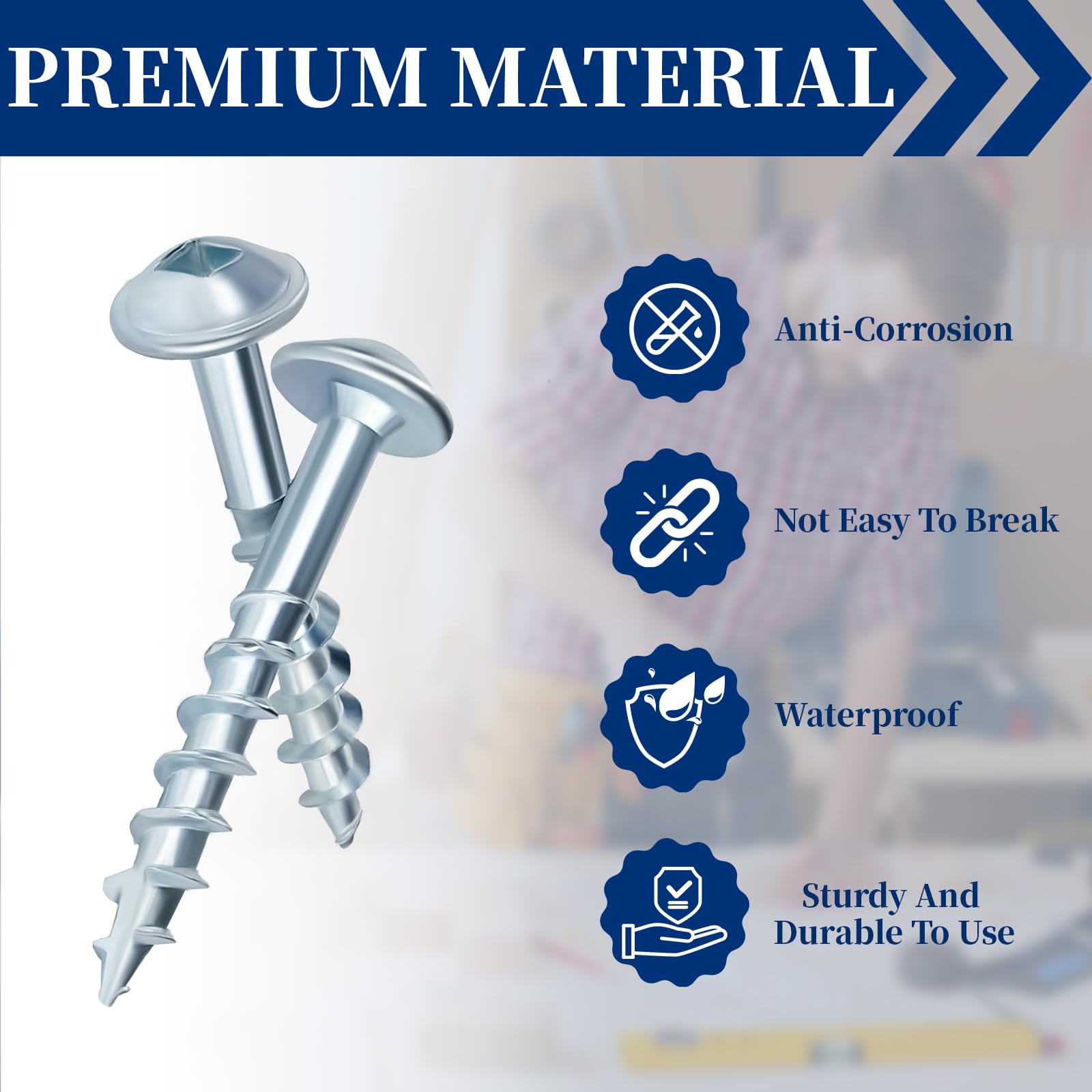 Goobetter 100Pcs 1-1/4" Pocket Hole Screws #8 | Includes Square Drive Bit