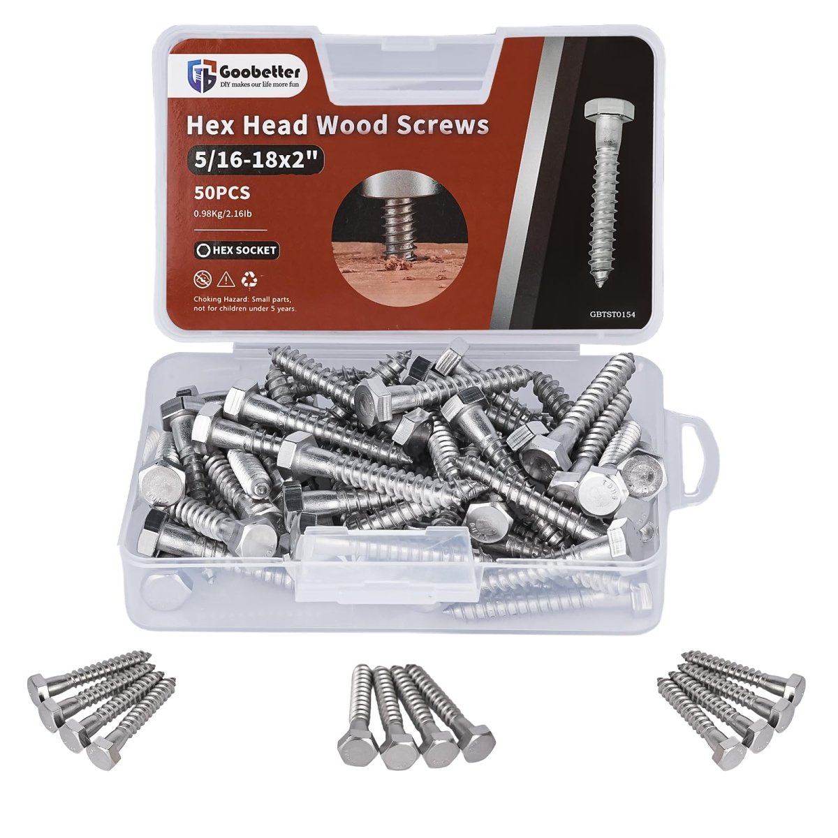 Hex Head Wood Screws for Woodworking, Furniture - 304 Stainless Steel Partial Thread Hexagon Head Lag Screws for Wood - Silver - HomeDIYer