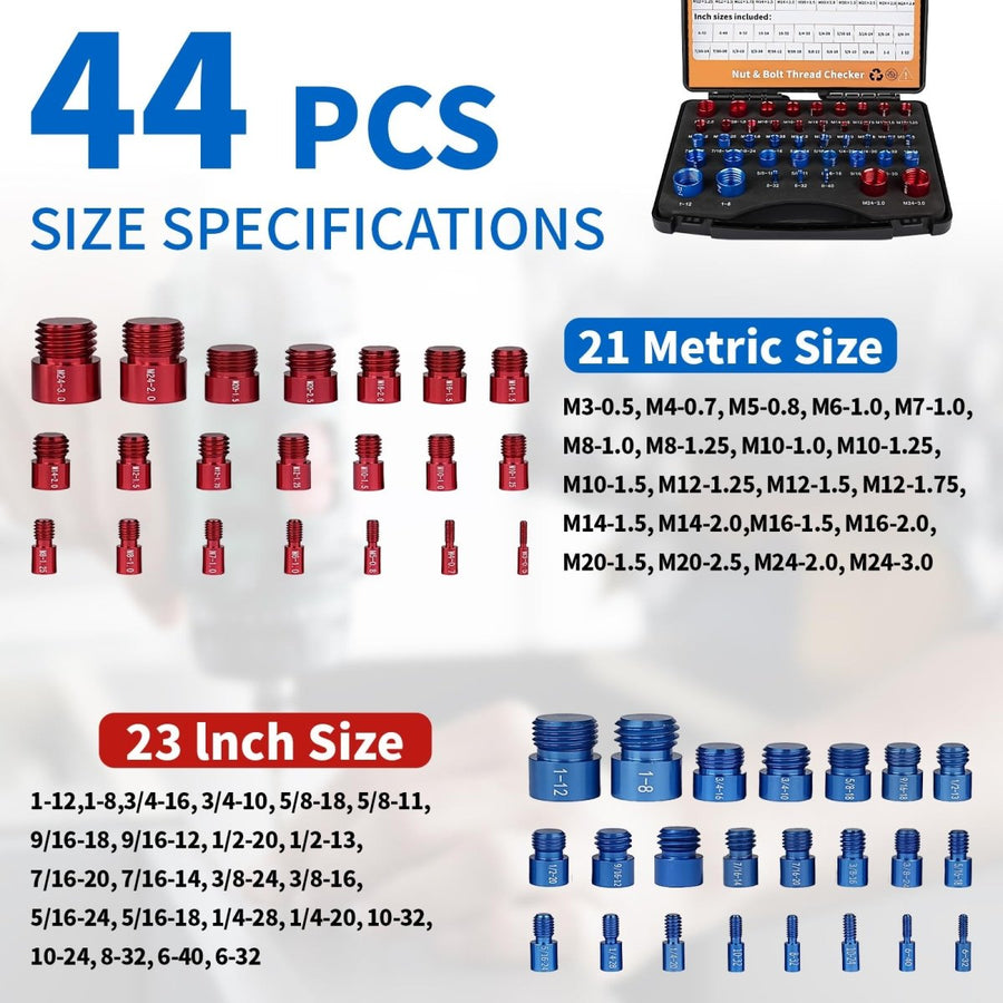 Bolt Size Finder Kit: 44-Piece SAE/Metric Thread Checker Gauge | HomeDIYer