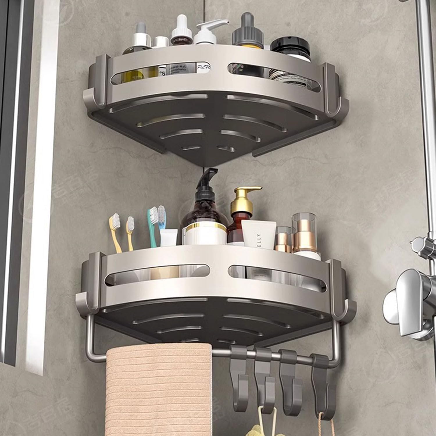 Shower Triangles Storage Shelf High Guardrail Space Aluminum Simple Bathroom Corner Shelf For Home Shampoo Conditioner Cosmetics - HomeDIYer