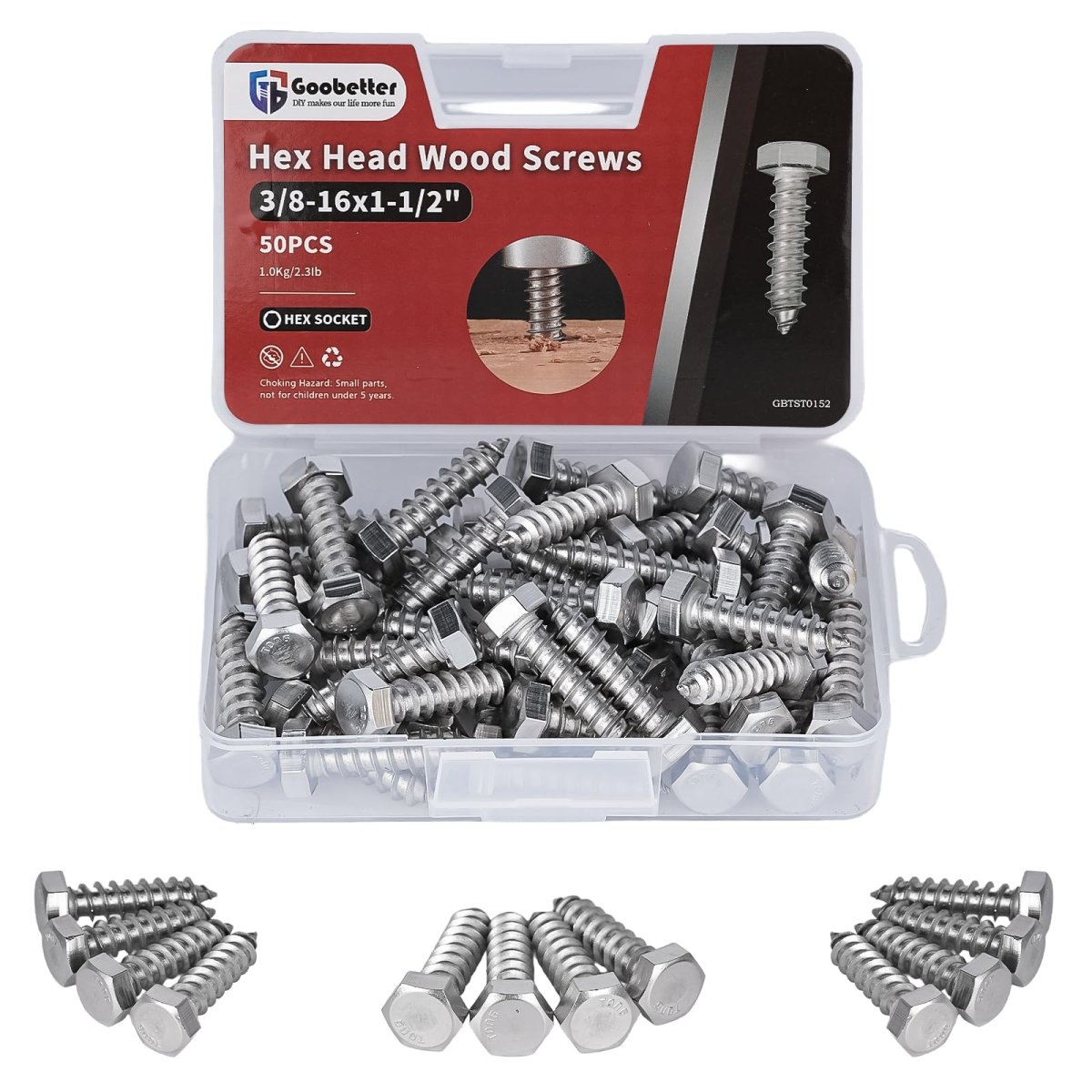 Hex Head Wood Screws for Woodworking, Furniture - 304 Stainless Steel Partial Thread Hexagon Head Lag Screws for Wood - Silver - HomeDIYer