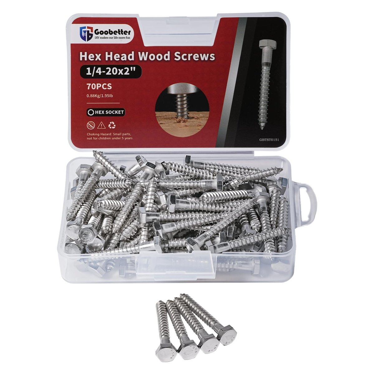 Hex Head Wood Screws for Woodworking, Furniture - 304 Stainless Steel Partial Thread Hexagon Head Lag Screws for Wood - Silver - HomeDIYer