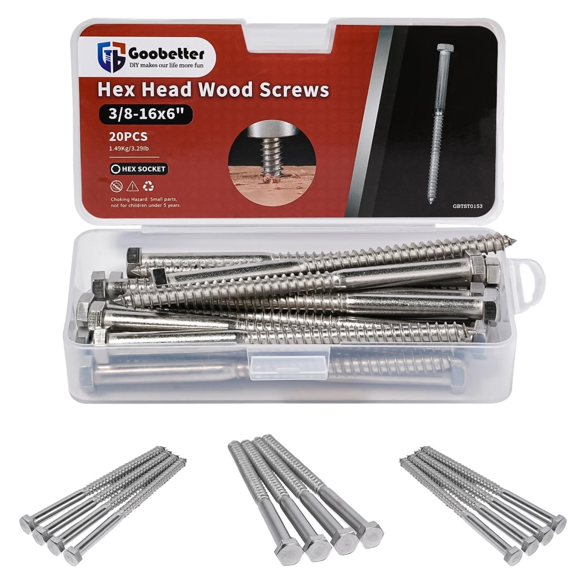 Hex Head Wood Screws for Woodworking, Furniture - 304 Stainless Steel Partial Thread Hexagon Head Lag Screws for Wood - Silver - HomeDIYer
