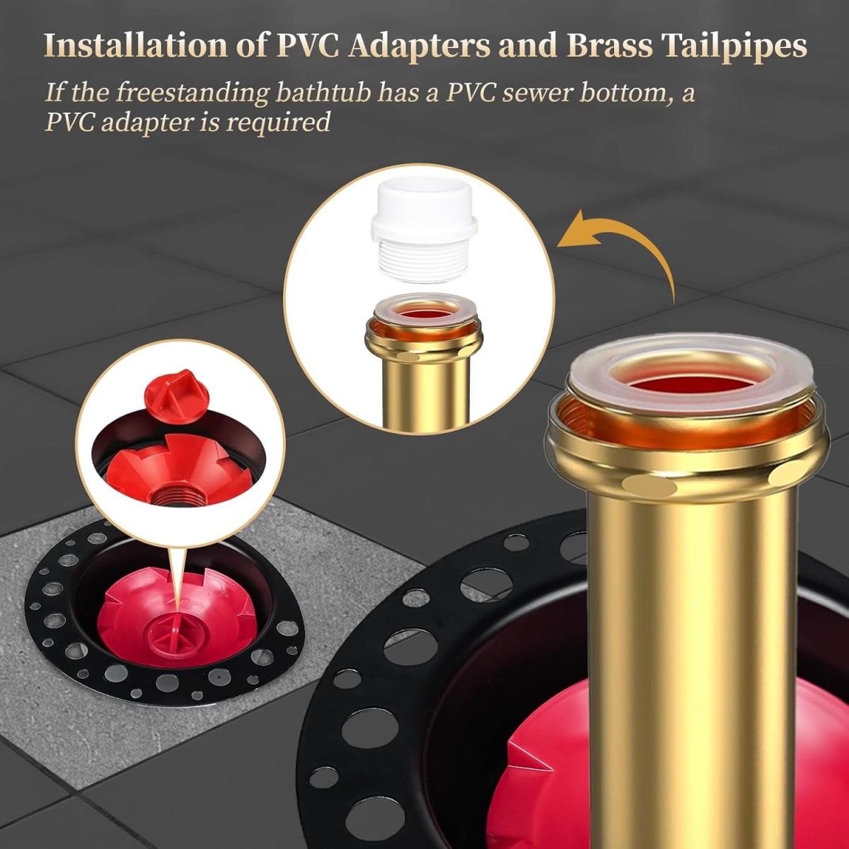 PVC Freestanding Tub Drain Rough - in Kit, Bathtub Drain Kit for Island Bathtubs, PVC Plastic Adapter and Brass Tail Pipes, Compatible with Free Standing Tub Drain, Floor Mounted Bathtubs - HomeDIYer