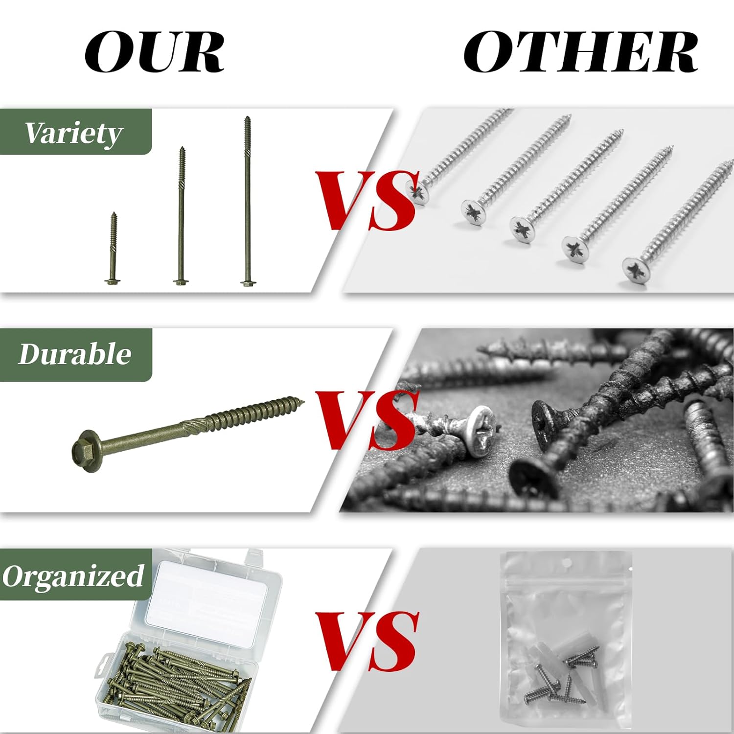 50PCS 10-Inch Structural Wood Screws – #14 x 10" Heavy Duty Timber Screws, Green Coated, Washer Head, Rust Resistant