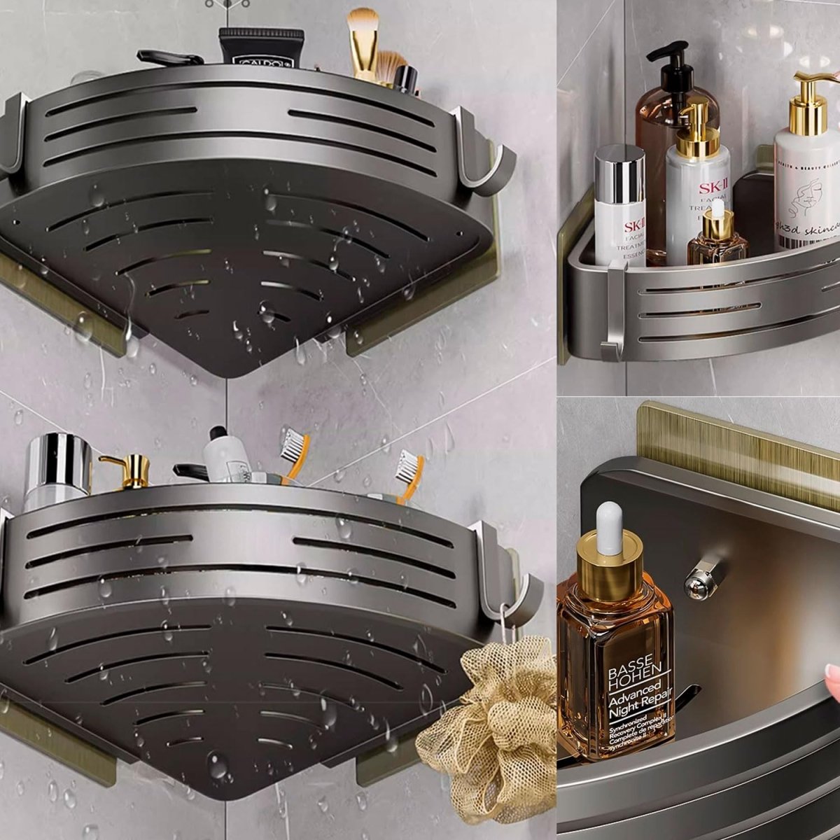 Shower Triangles Storage Shelf High Guardrail Space Aluminum Simple Bathroom Corner Shelf For Home Shampoo Conditioner Cosmetics - HomeDIYer