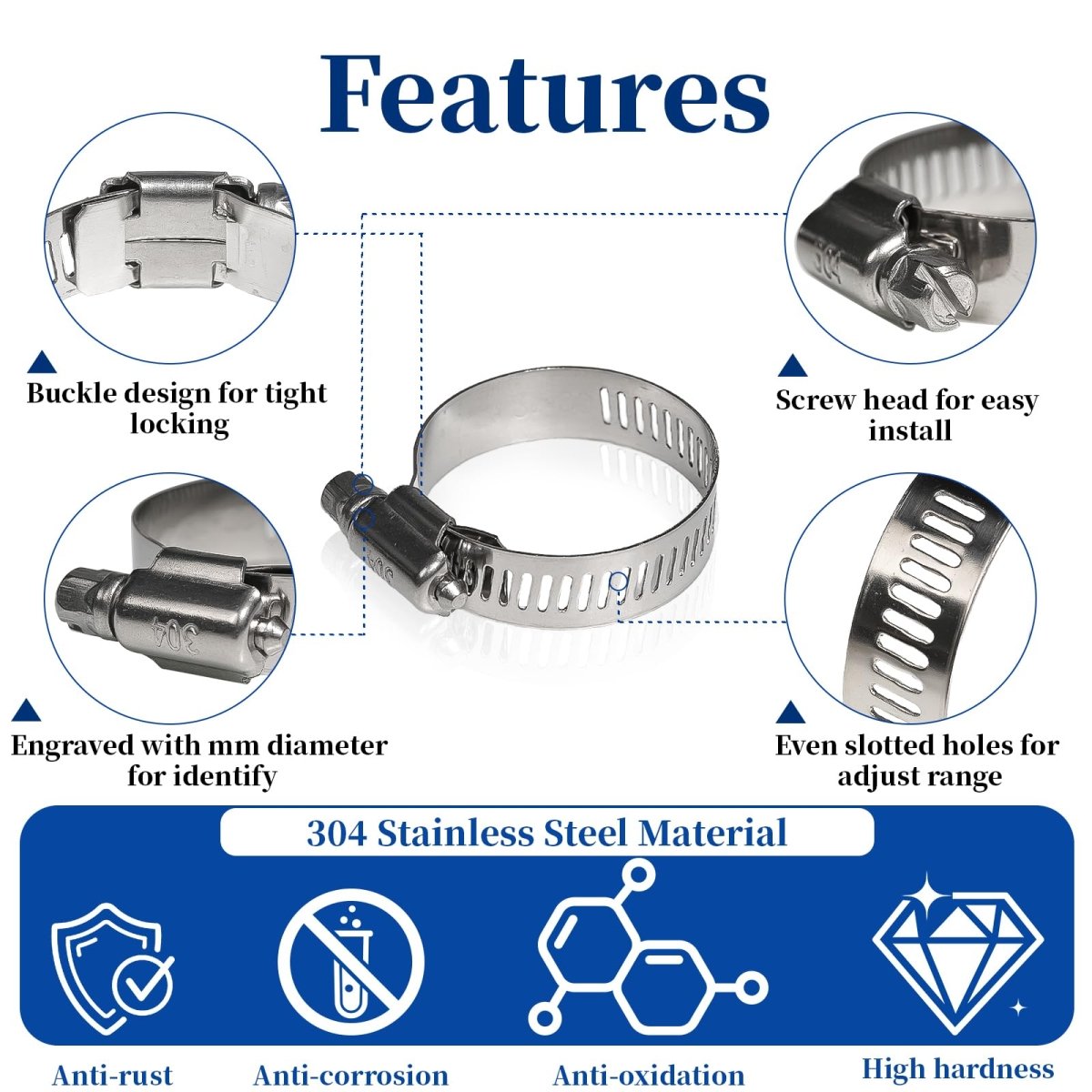 25PCS Stainless Steel Hose Clamps (1/4 - 2 Inch, 6 - 51mm) - Heavy Duty Worm Drive Clamps for Plumbing, Automotive, Radiator, HVAC, Dishwasher, Washing Machine Repair - HomeDIYer