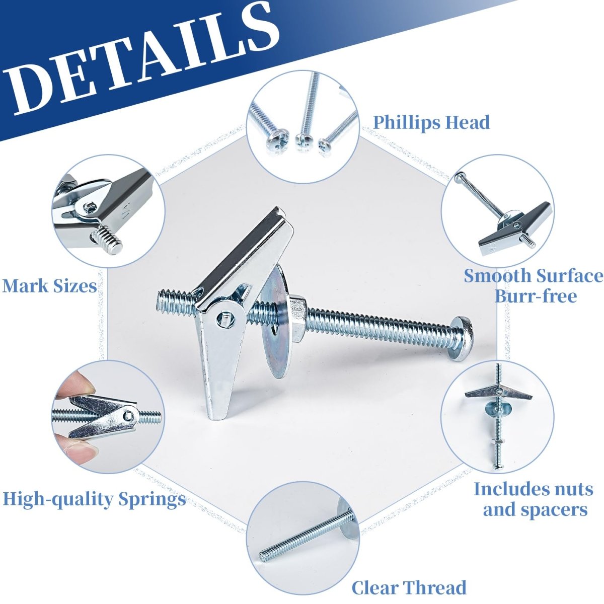 Heavy Duty Toggle Bolts and Wing Nut Kit 50 Sets - 1/8'', 3/16'', 1/4'' Drywall Anchors & Screws Assortment with Nuts & Washers for Wall Mounting & Hanging - HomeDIYer