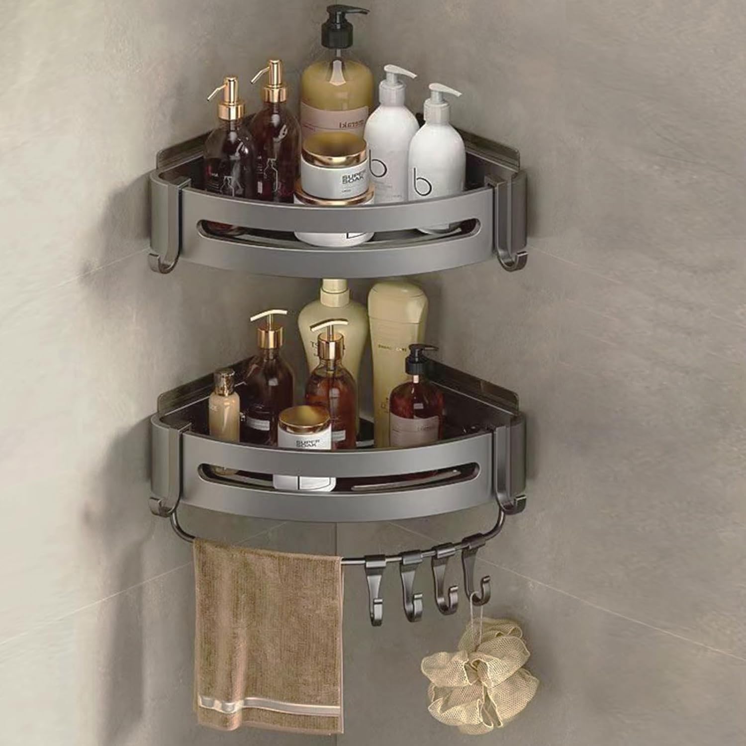 Shower Triangles Storage Shelf High Guardrail Space Aluminum Simple Bathroom Corner Shelf For Home Shampoo Conditioner Cosmetics - HomeDIYer