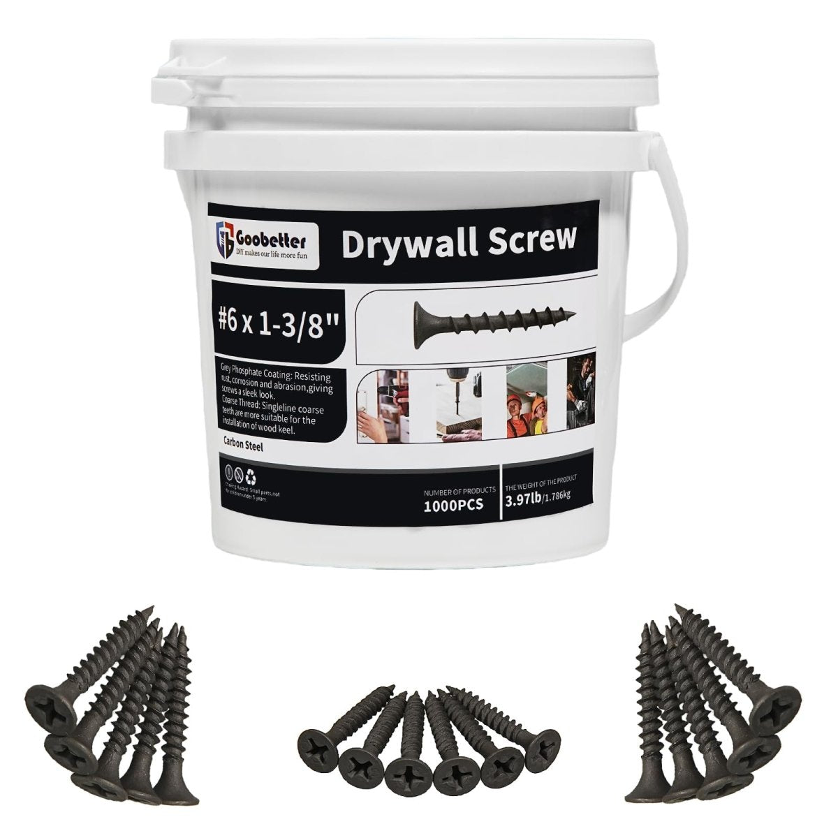 1000pcs High Hardness Drywall Screws, Black, Coarse Thread, Phillips Drive, Bugle Head, BlackScrews, USB for Wood and More - HomeDIYer