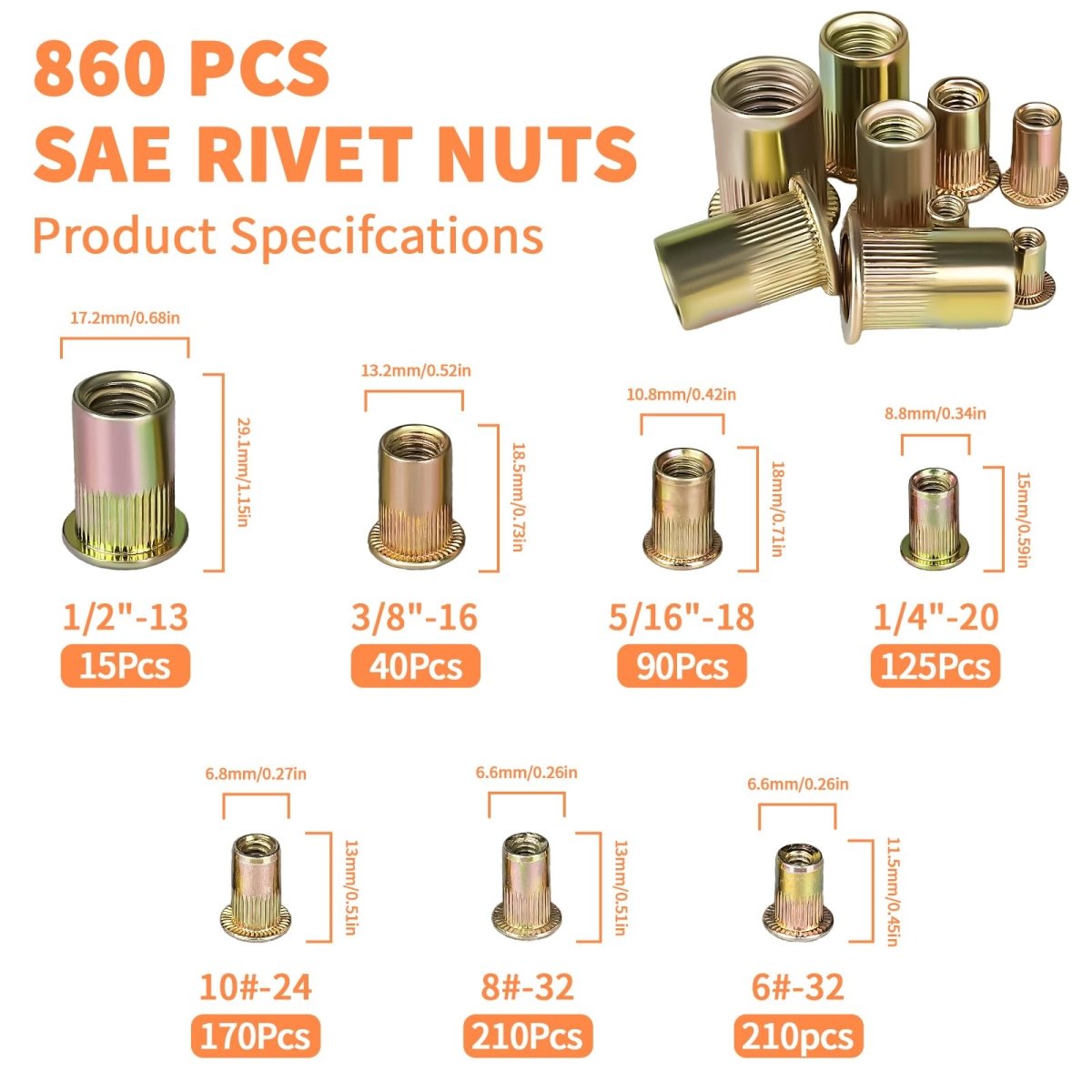 860Pcs Rivet Nut Tool Kit - HomeDIYer