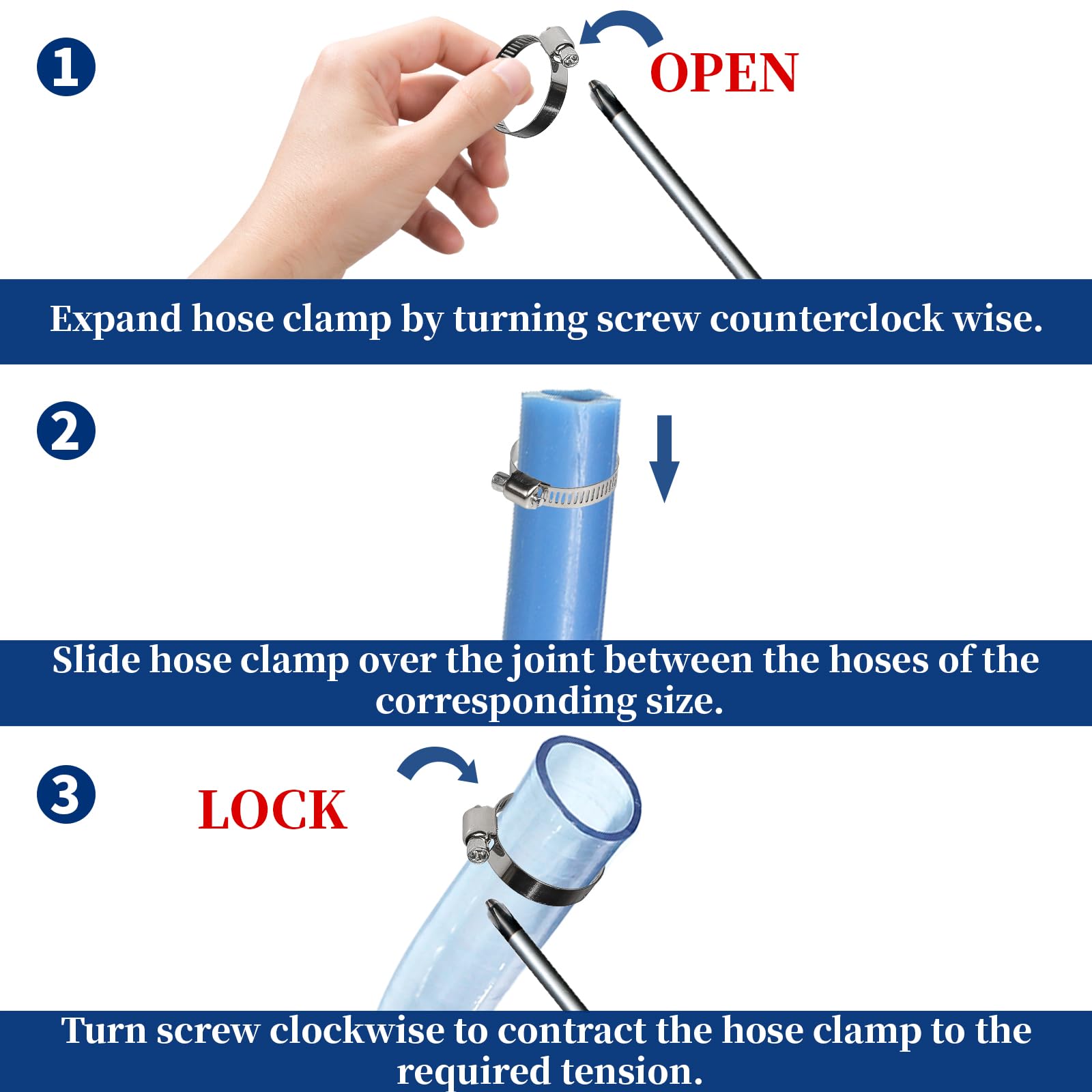 180 Pcs Hose Clamps Stainless Steel, Small Hose Clamps Assortment, 1/4-2 in (6-51mm) Adjustable Worm Gear Hose Clamps Heavy Duty for Plumbing, Dishwasher, Automotive, Washing Machine