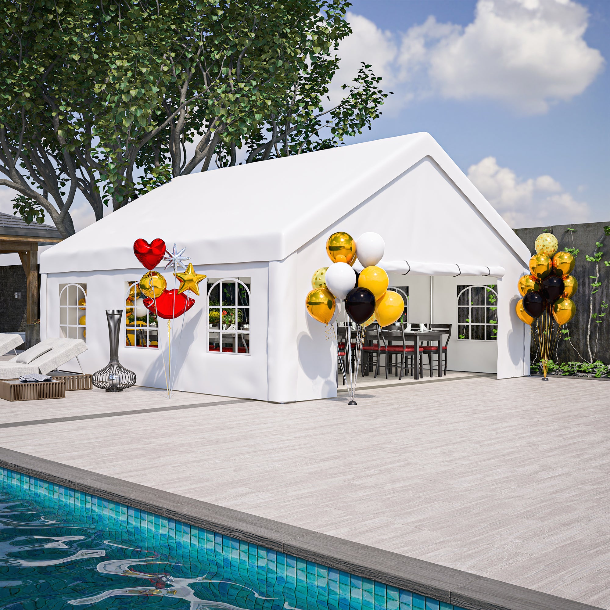 20x20 ft Large Party Tent with Removable Sidewalls & 2 Storage Bags, 180G PE Waterproof – White