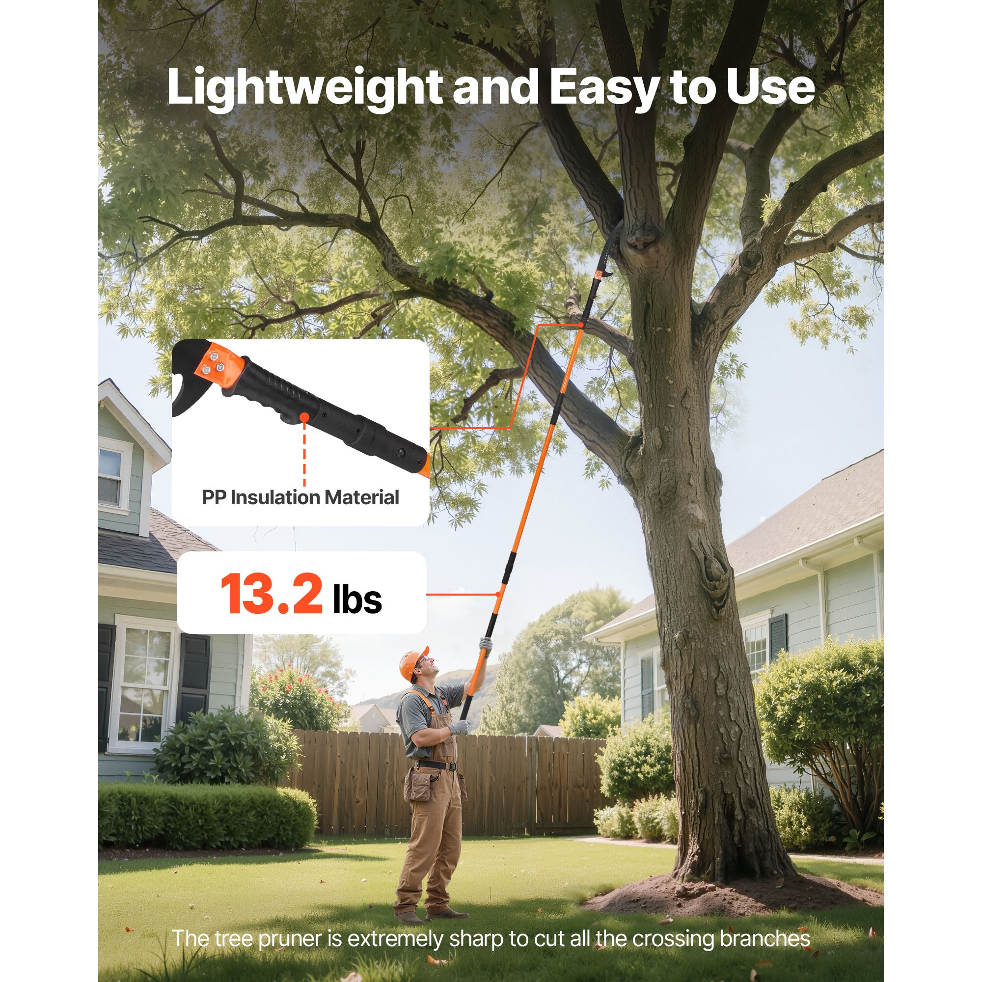 4.46–26.4 ft Manual Pole Saw – 2 Double-Hook 65Mn Blades + Push-Button Fiberglass Poles