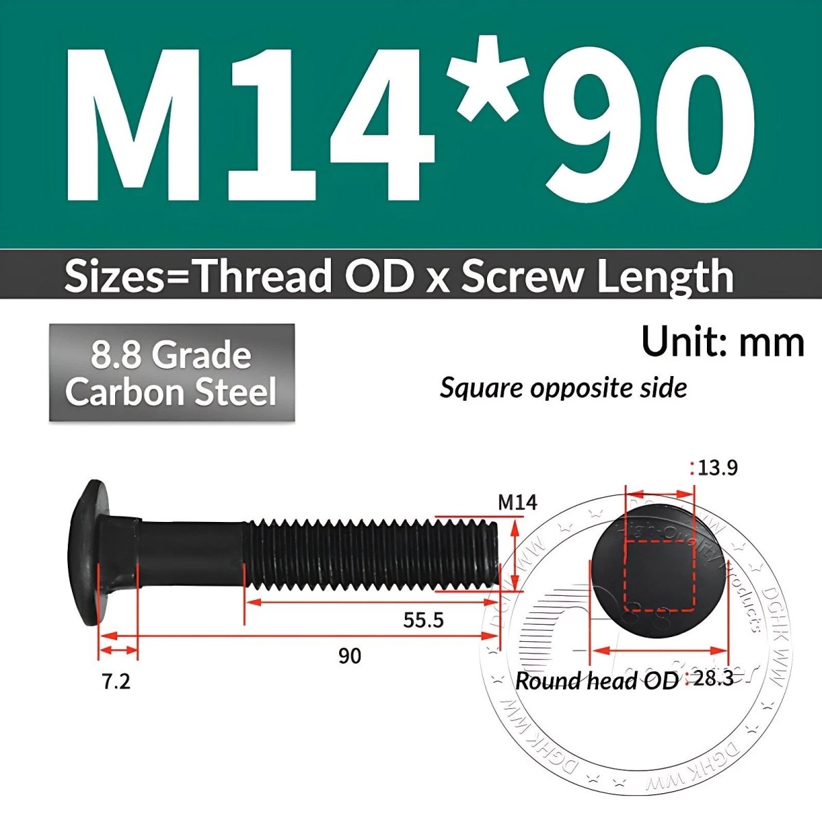 Black 8.8 Grade Steel Carriage Bolts | Cup Square Dome Head | M6–M24 - HomeDIYer