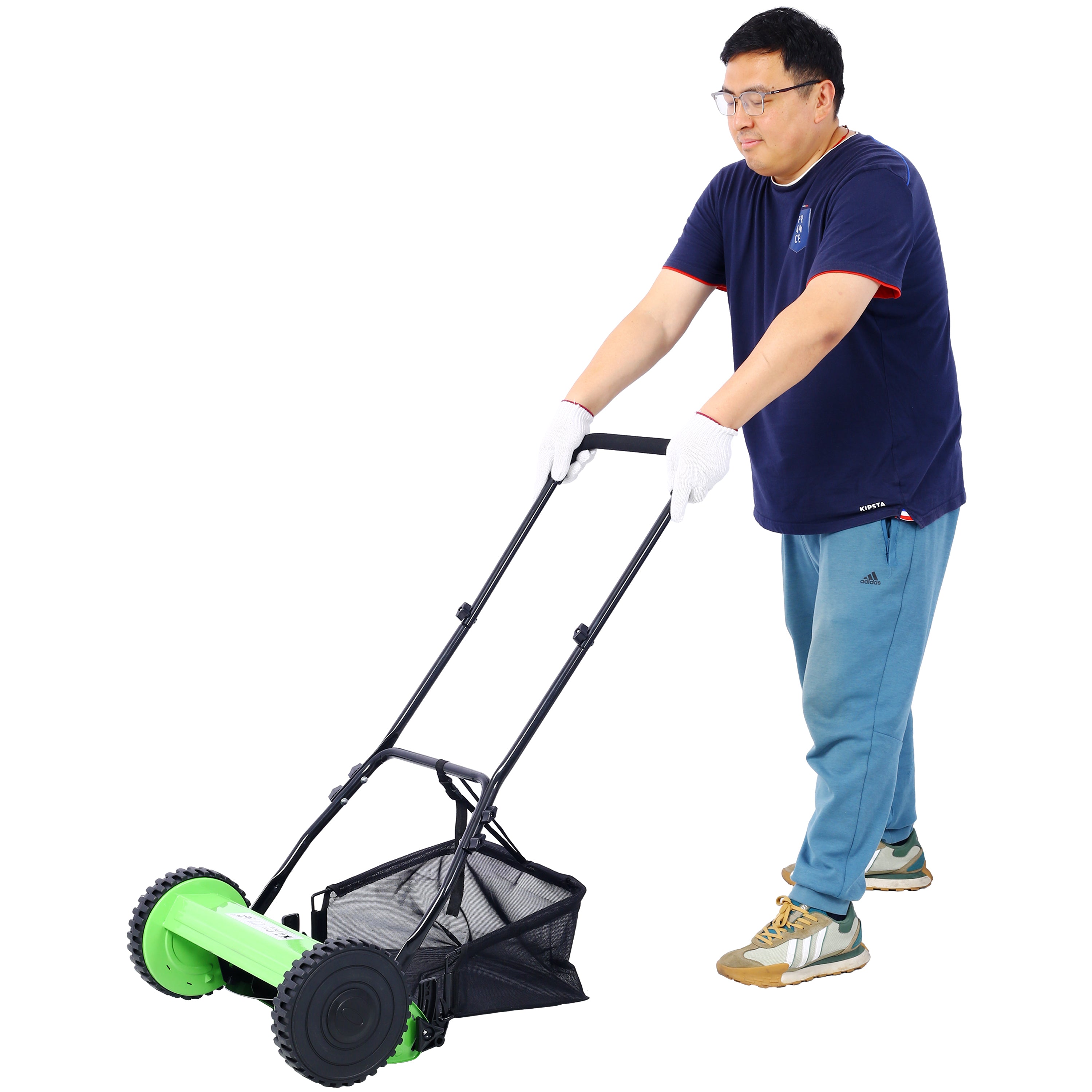 16-Inch 5-Blade Push Reel Lawn Mower with Grass Catcher, BLUE COLOR