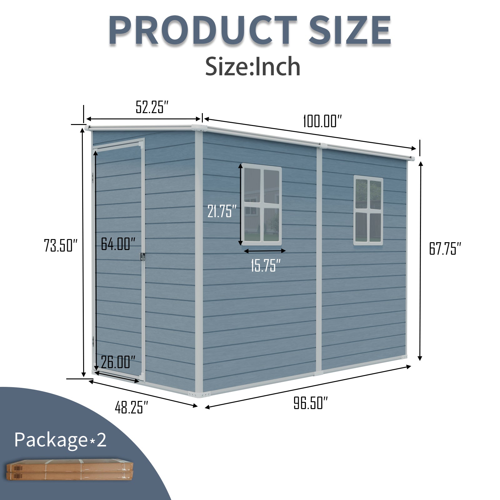 4x8ft Outdoor Storage Shed with Floor Resin shed with Two-Window, Waterproof ,Lockable Doors for Patio,Yard,Lawn --Gray