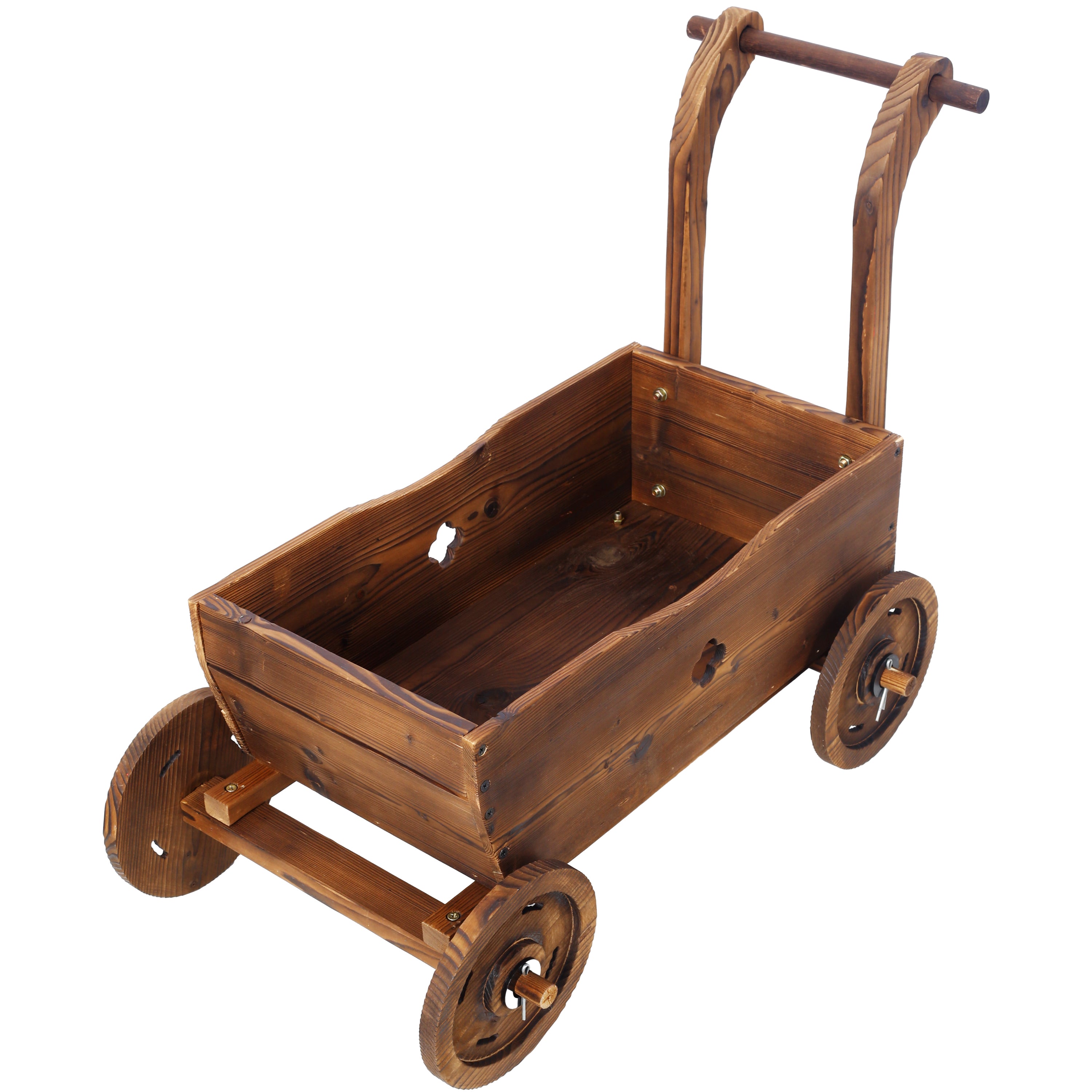 Wooden Wagon Planter Box – Mobile Garden Cart with Wheels & Handle
