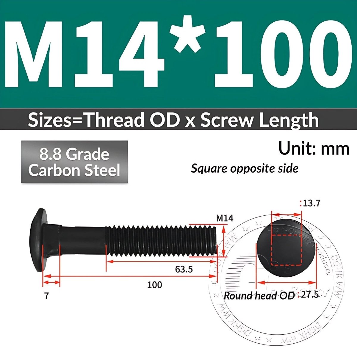 Black 8.8 Grade Steel Carriage Bolts | Cup Square Dome Head | M6–M24 - HomeDIYer