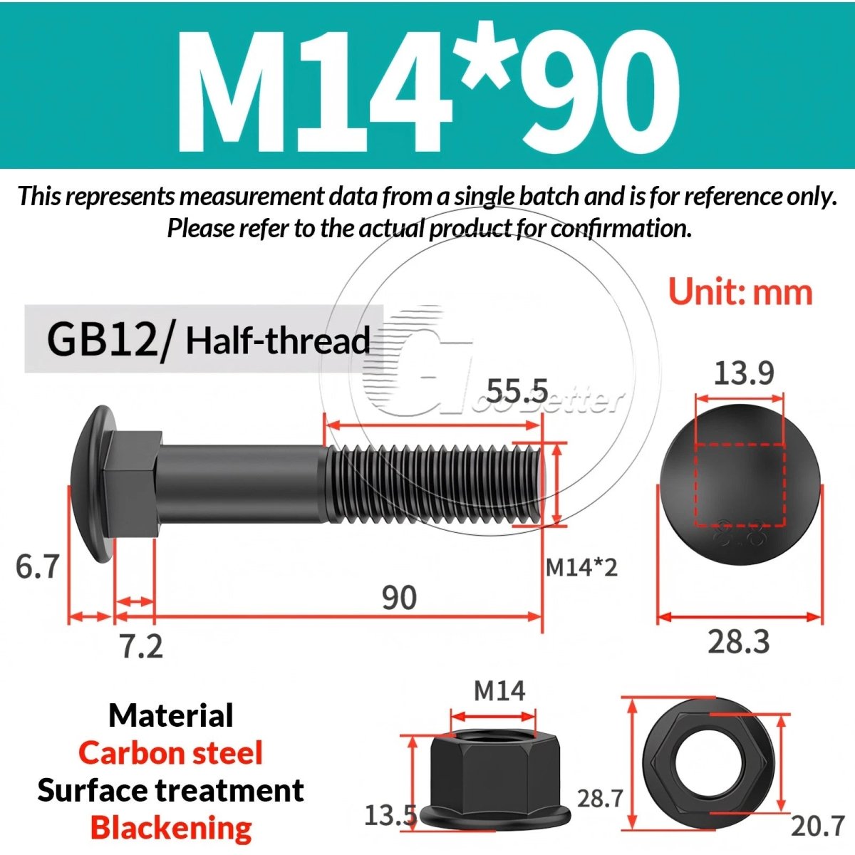 Black Carriage Bolts Grade 8.8 | M6–M24 Cup Square Domed Head Screws - HomeDIYer