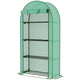 Lean‑to Portable Greenhouse with Four Shelves — Roll‑Up Door Steel Frame HDPE Cover Green
