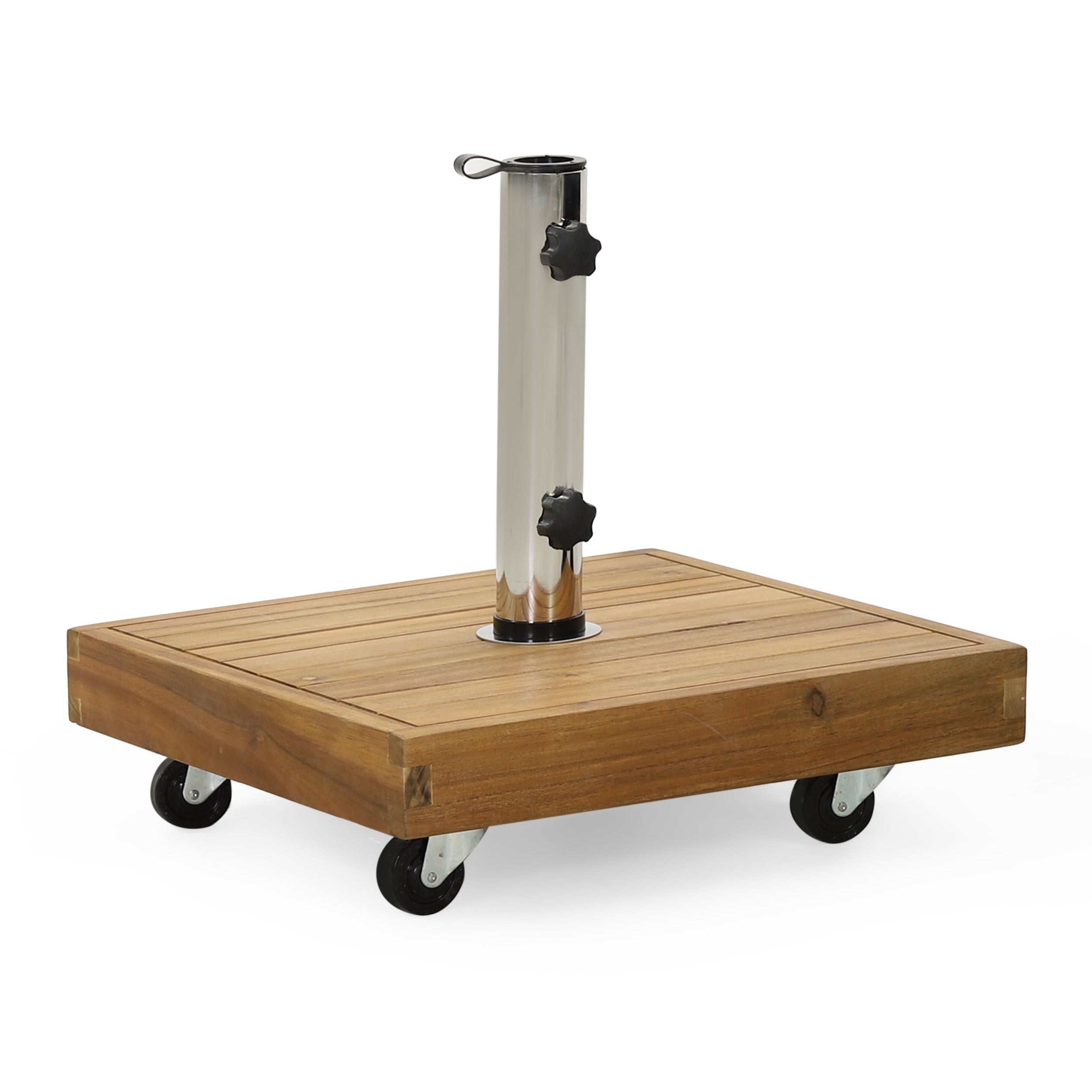 RALPH 40 lb Square Patio Umbrella Base, Acacia Wood Teak Finish, Fits 1.57 & 1.77 in. Poles