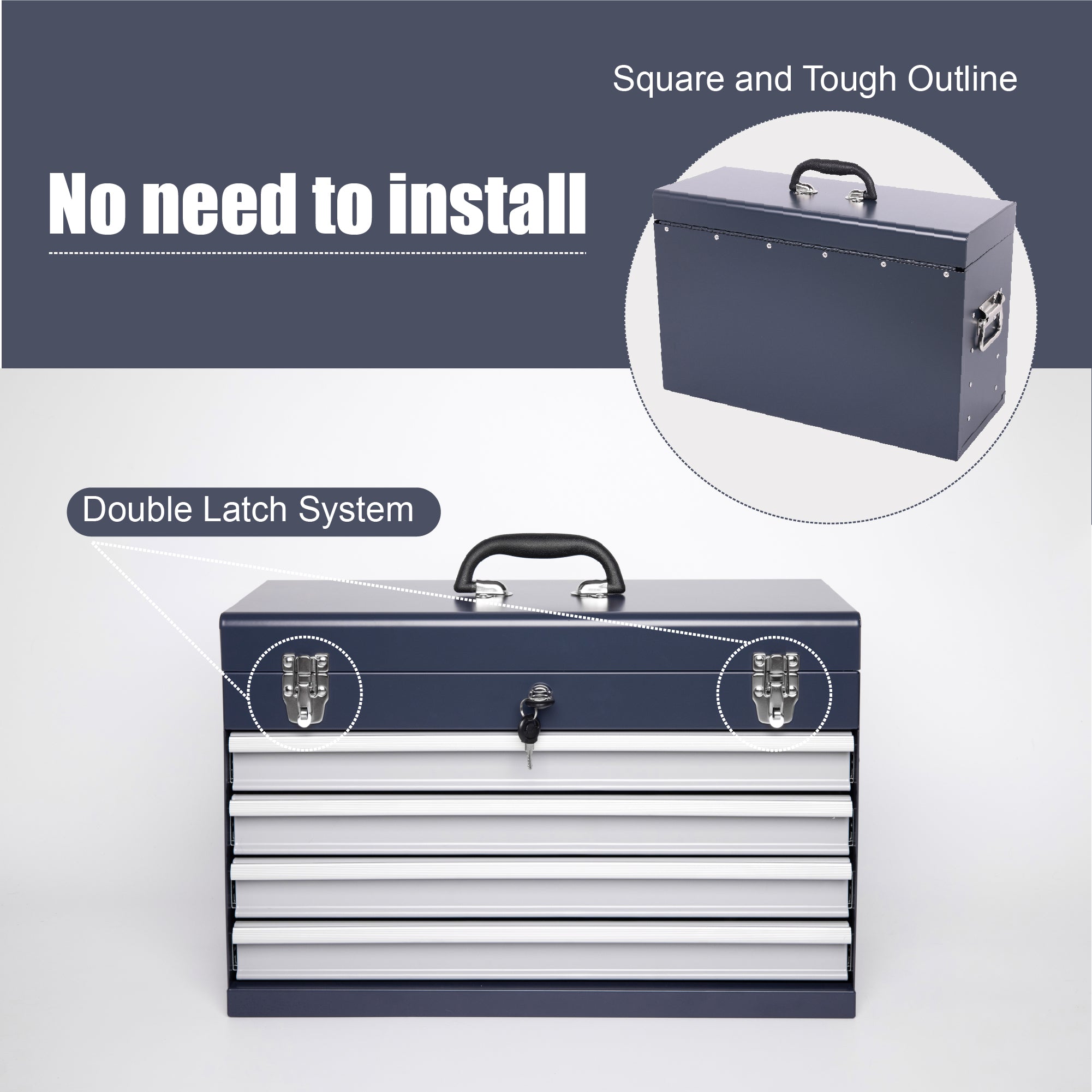 21" Professional Antique Grey Steel Tool Box | 4 Ball-Bearing Drawers
