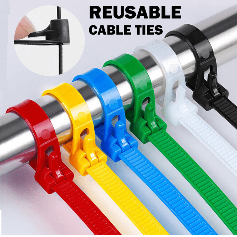 Coloured Cable Ties Detachable And Reusable Nylon Zip Ties Length 150mm To 450mm - HomeDIYer