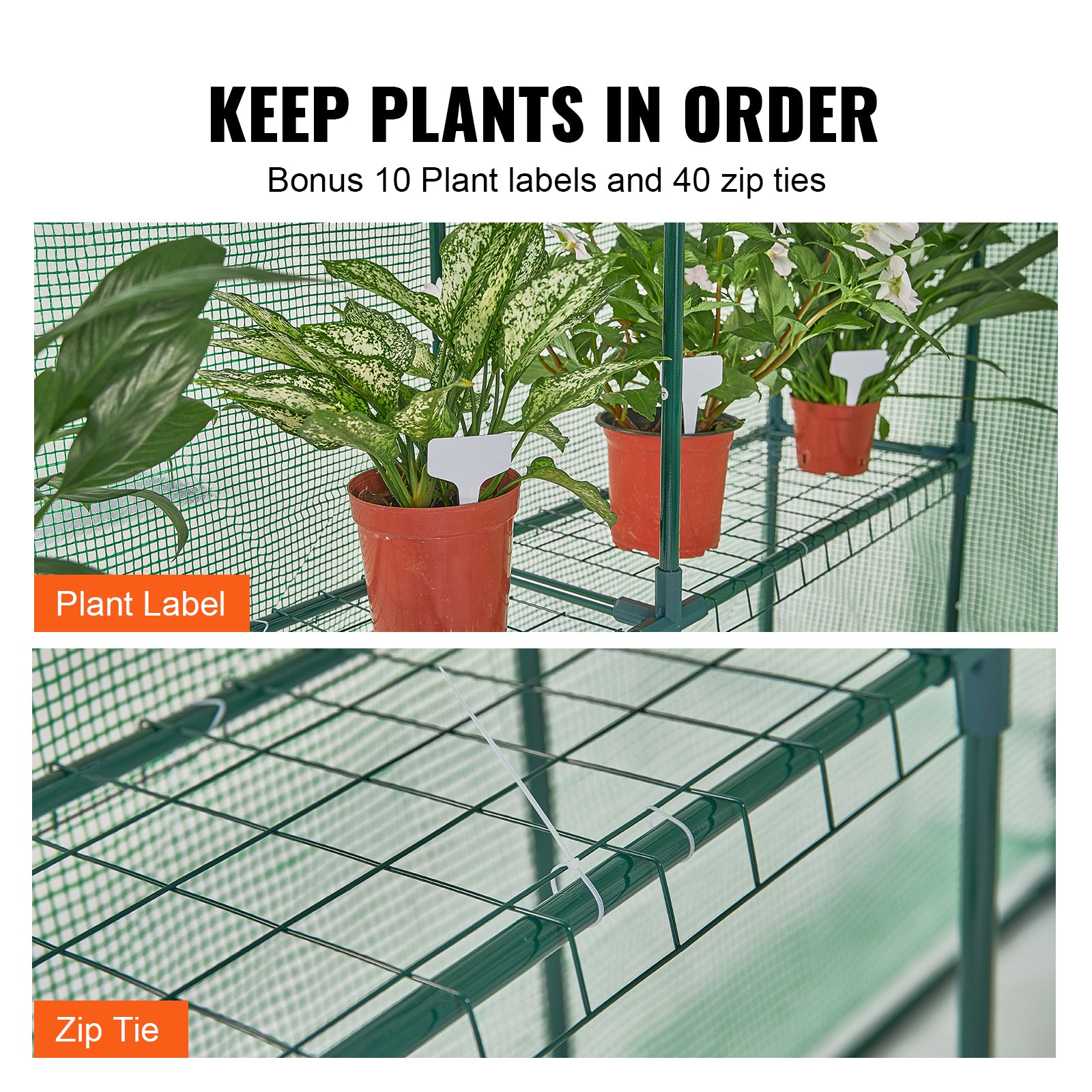 4.6ft x 4.6ft x 6.6ft Walk‑In Greenhouse with 4 Shelves — High‑Strength PE Cover Roll‑Up Door & Steel Frame Green