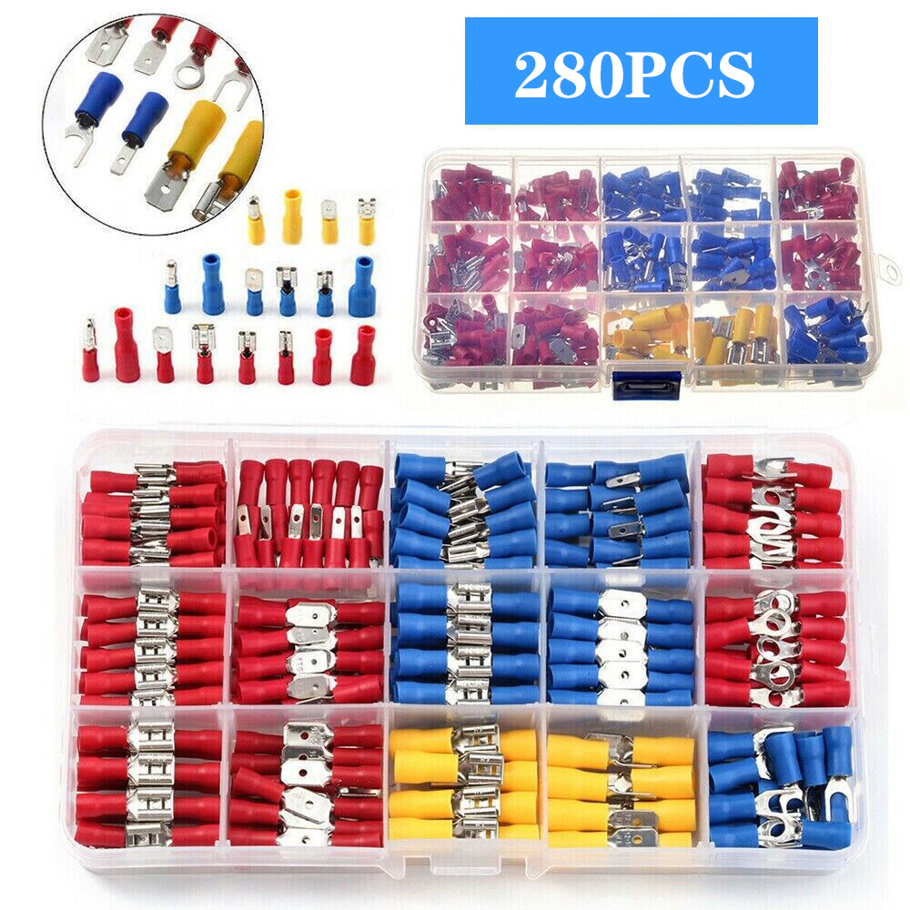 280pcs Assorted Insulated Electrical Wire Terminal Crimp Connector Spade Set Kit