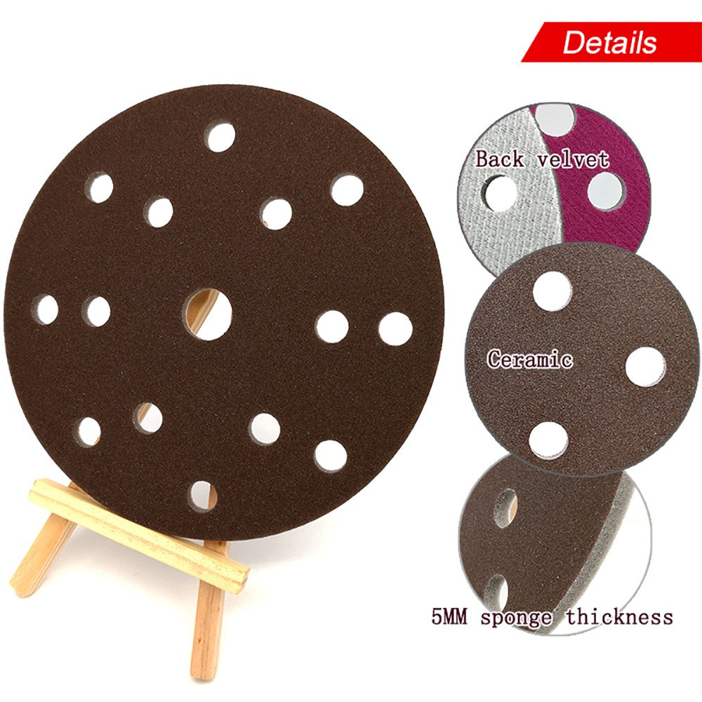 6"（150mm）Hook & Loop Sponge Sandpaper 15 Hole Red Sanding Discs 300 - 2000 Grit