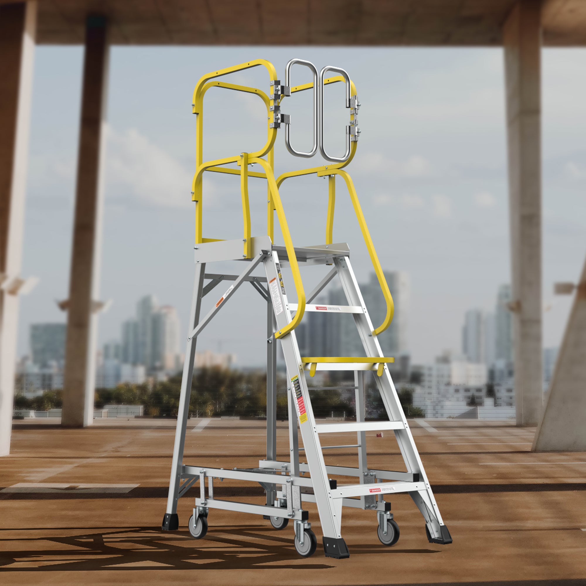 5‑Step Aluminum Rolling Platform Ladder — 375 lb Capacity, 20"x24" Standing Platform, Silver