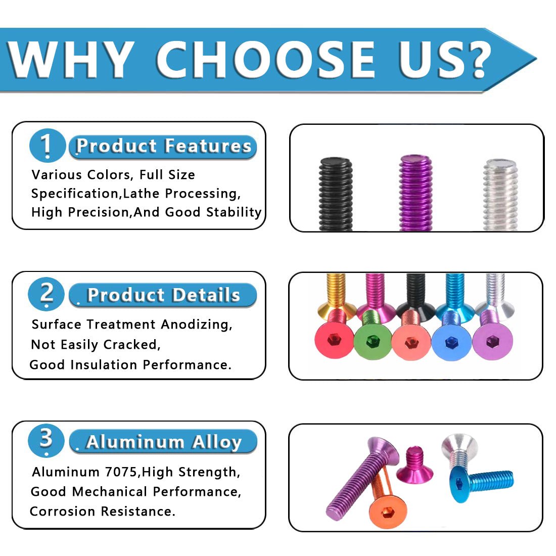 M5 Aluminum Alloy Countersunk Bolts Allen Socket Screws Anodized DIY Model - HomeDIYer