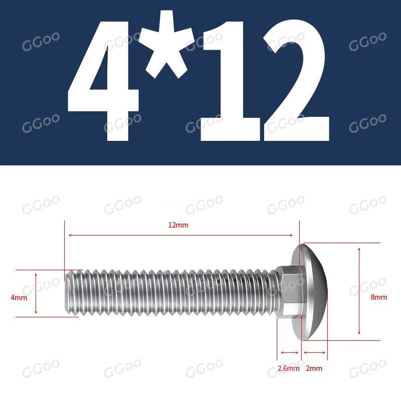 M4 Carriage Bolts – G304 Stainless Steel, DIN 603, Cup Square Dome Head - HomeDIYer